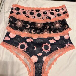 Morvia 3pk Pink Coral-lace Trim goth Emo panties XXL Star Planets Lingerie New